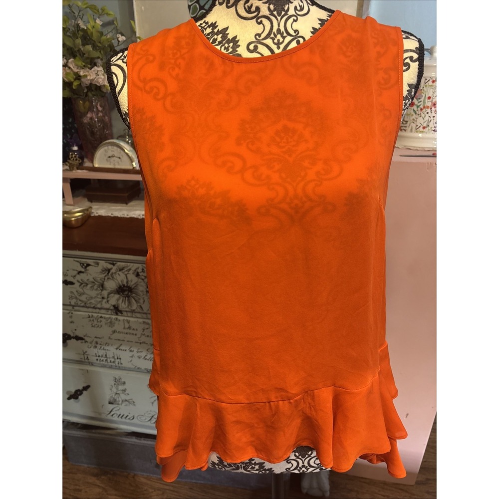 Antonio Melani 100% Silk High Low Sleeveless Blouse‎ In Orange. Sz Small
